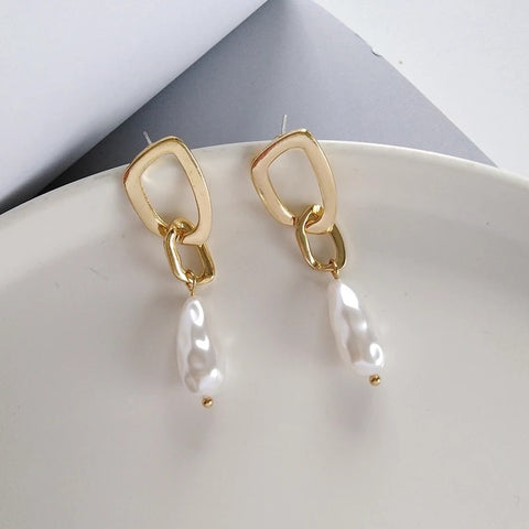 Gold Geometric Pearl Earrings - www.sparklingjewellery.com