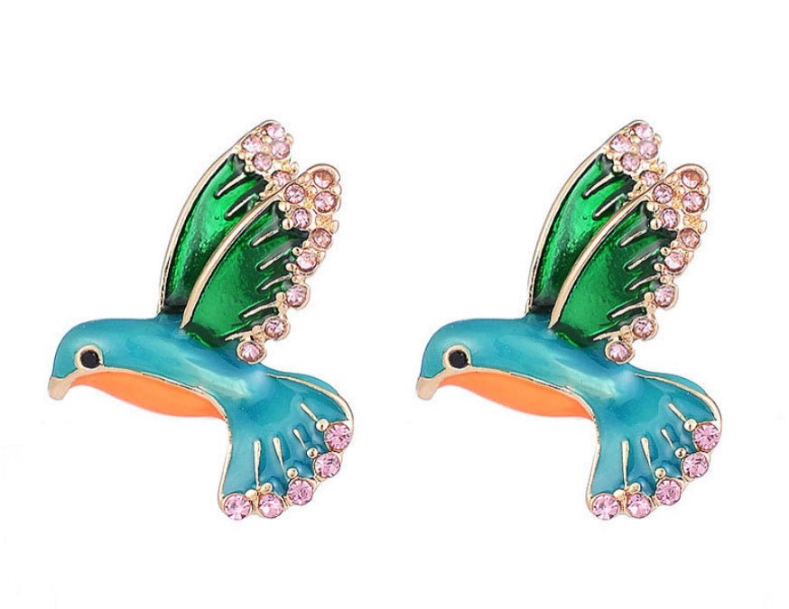 Vibrant Humming Bird Earrings - www.sparklingjewellery.com