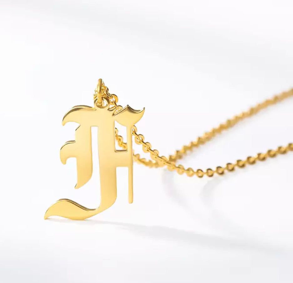 Initial Necklace Old English Retro Font