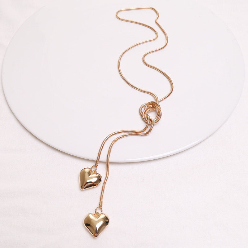 Long Gold Heart Necklace - www.sparklingjewellery.com