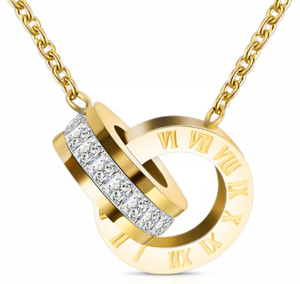 Gold Roman Numeral Necklace - www.sparklingjewellery.com