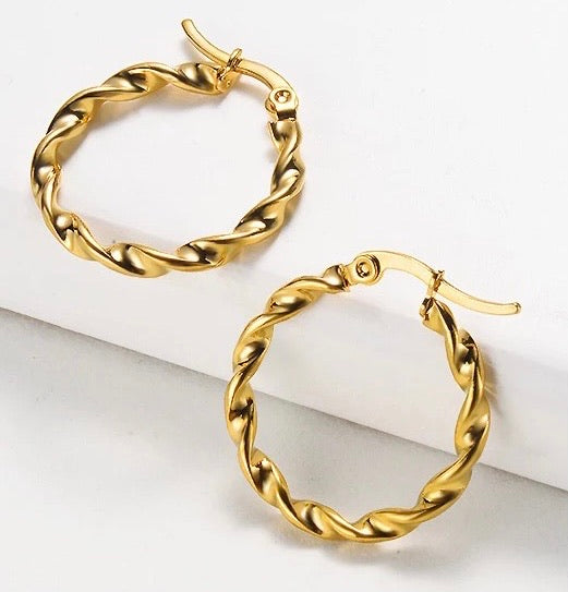 Twisted Gold Hoop Earrings - www.sparklingjewellery.com