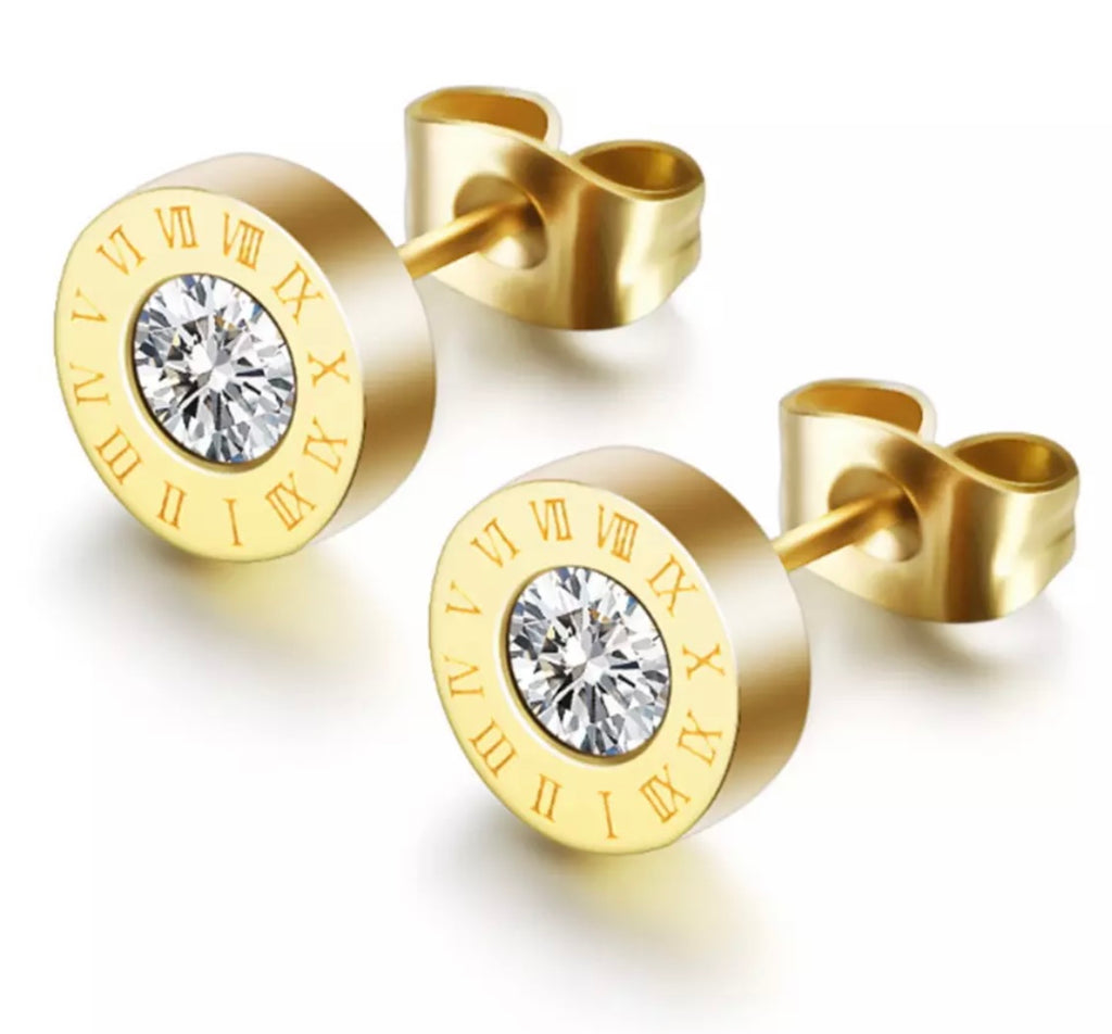 Gold Roman Numeral Earrings - www.sparklingjewellery.com