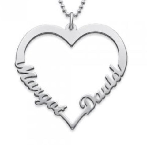 Heart Name Necklace with Two Names - www.sparklingjewellery.com