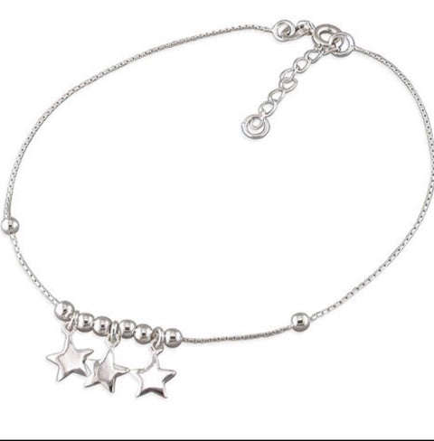 Star Sterling Silver Anklet - www.sparklingjewellery.com