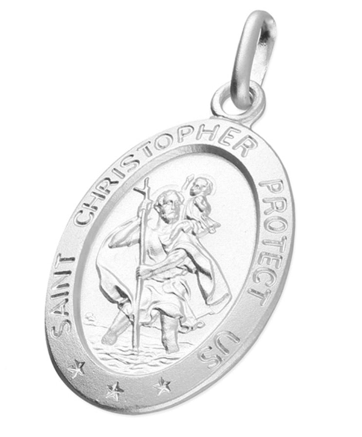 Oval St Christopher Silver Necklace Ltd Edition - www.sparklingjewellery.com