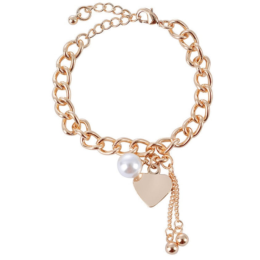 Gold Heart Chain Bracelet - www.sparklingjewellery.com