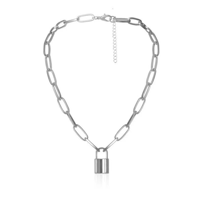 Padlock Necklace Stainless Steel Chunky Chain Necklace 