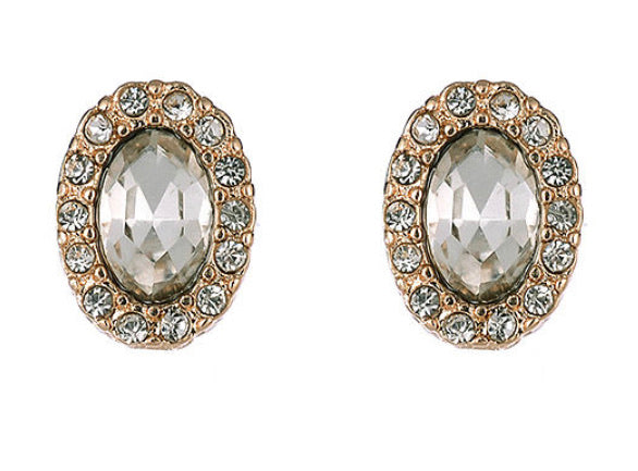 Gold Halo Oval Earrings - www.sparklingjewellery.com