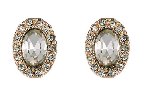 Gold Halo Oval Earrings - www.sparklingjewellery.com