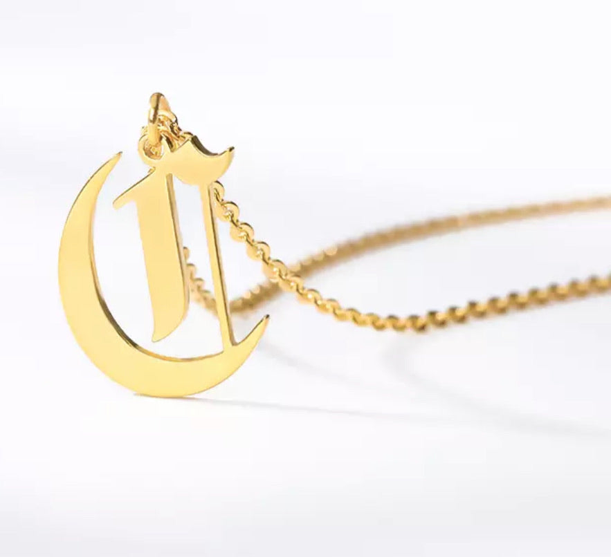 Initial Necklace Old English Retro Font