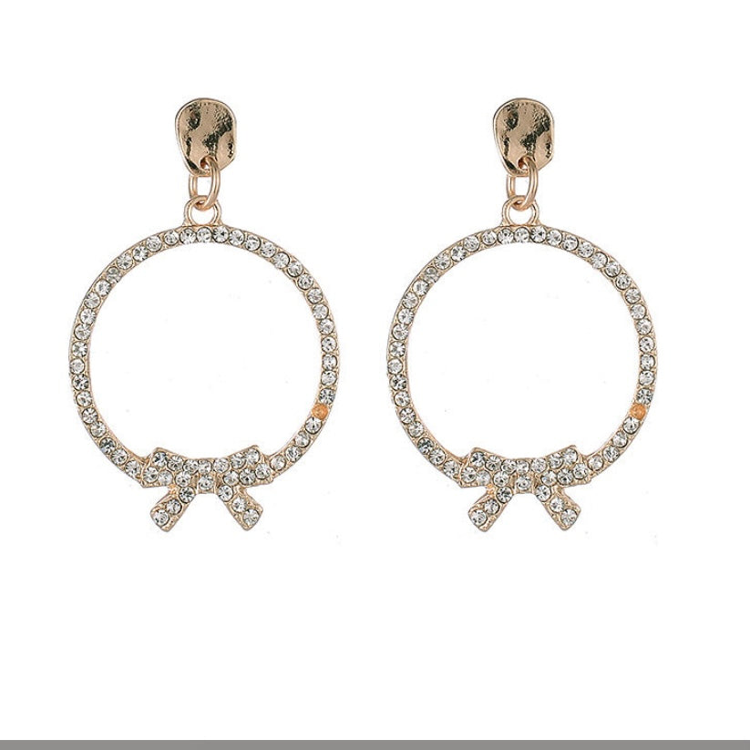Gold Sparkly Hoop Earrings with bows - www.sparklingjewellery.com