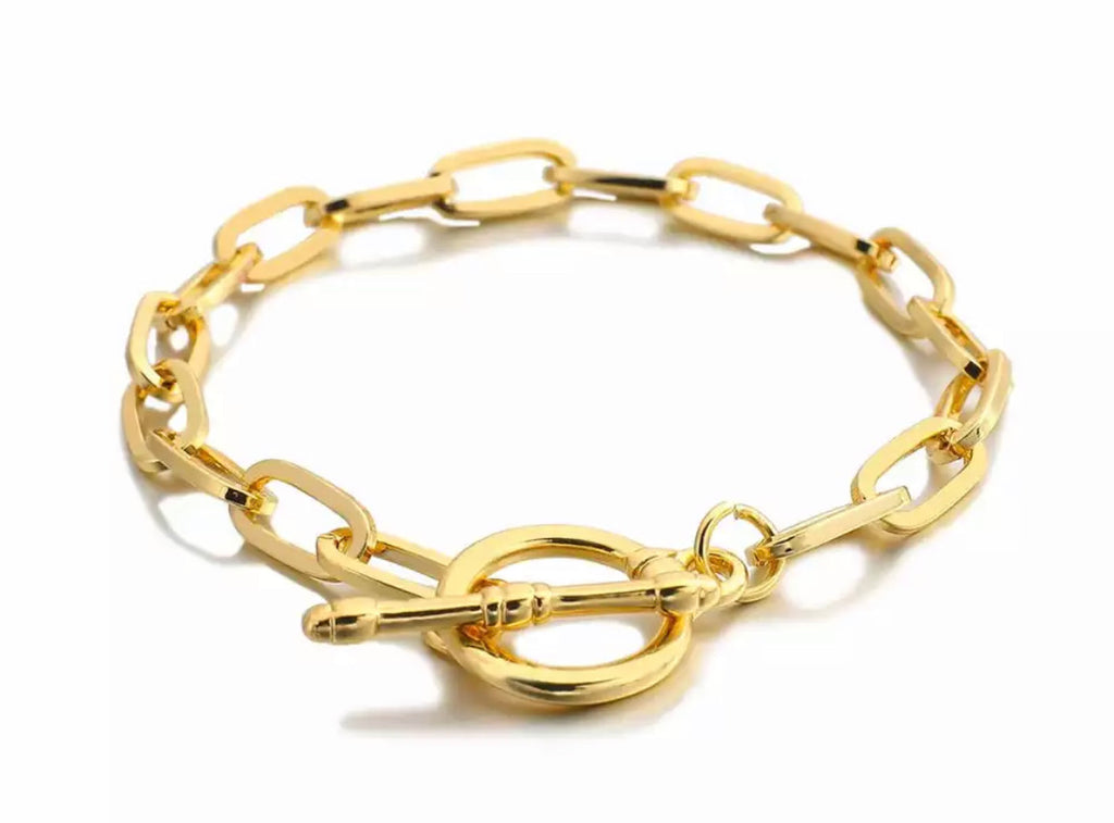 Gold Paper Chain Toggle Bracelet - www.sparklingjewellery.com