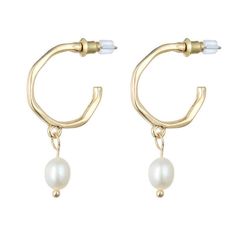 Dangle Gold Pearl Hoop Earrings - www.sparklingjewellery.com