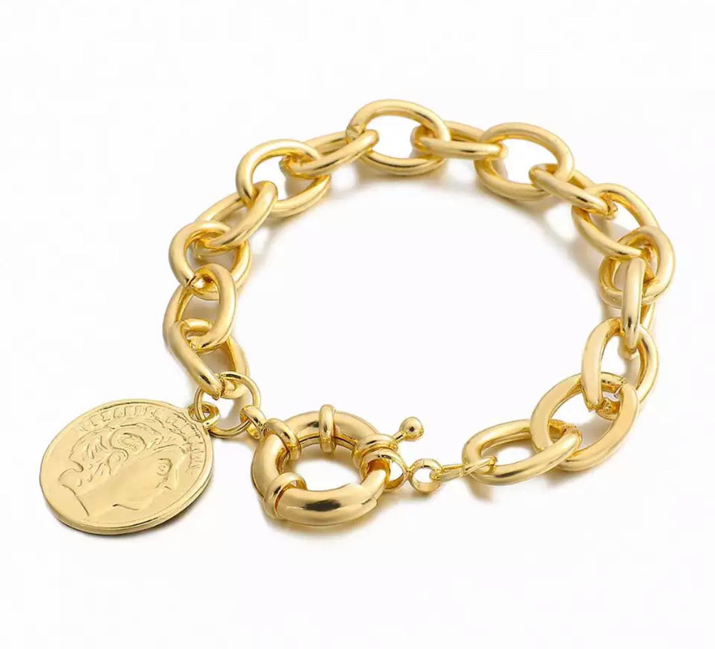 Chunky Gold Coin Charm Bracelet - www.sparklingjewellery.com
