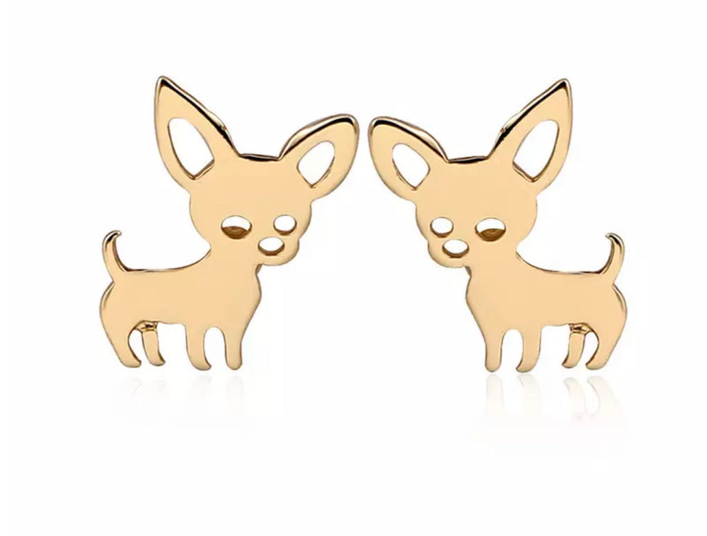 Chihuahua Gold Stud Earrings - www.sparklingjewellery.com