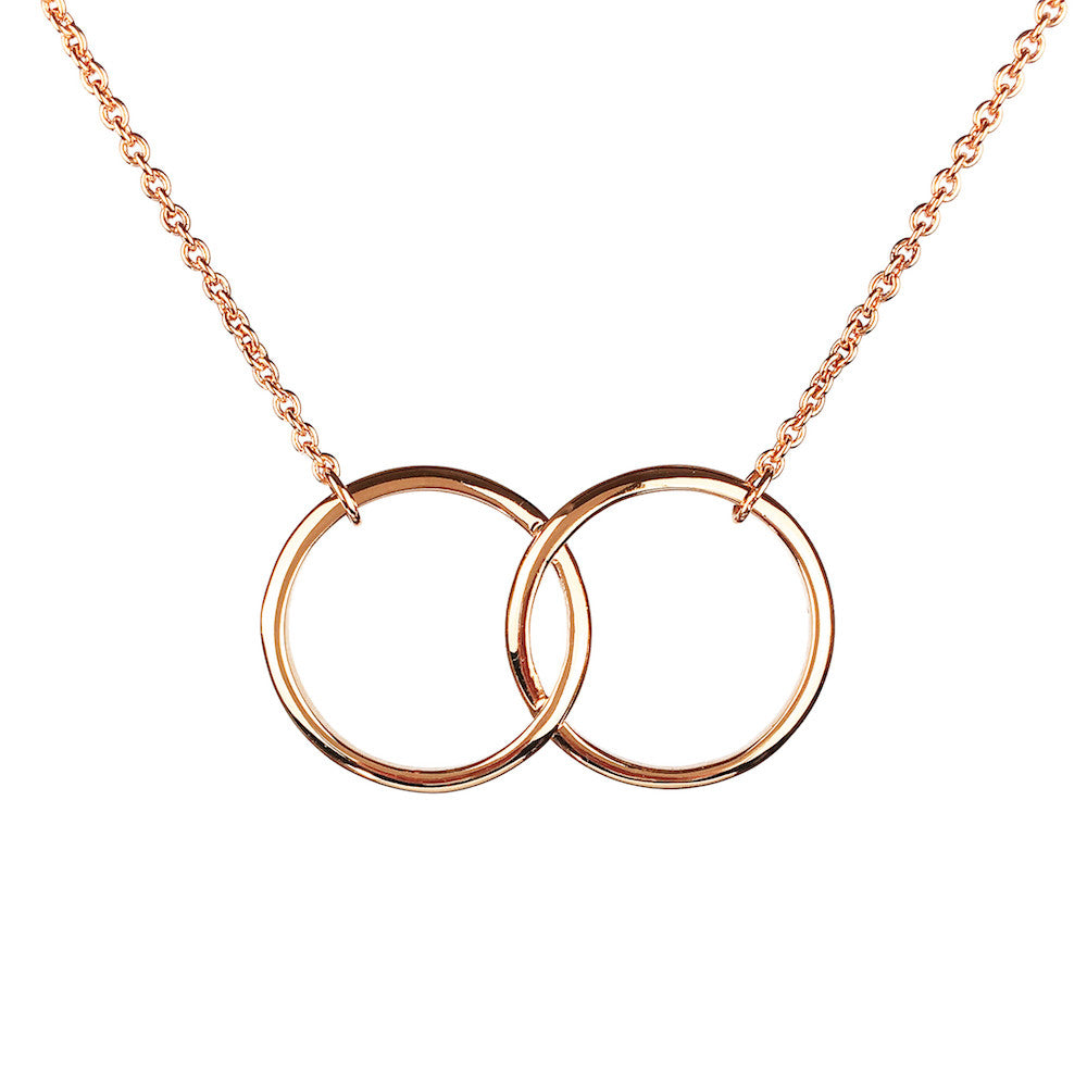 Small necklace with two thin intertwined rings in minimalist recycl...