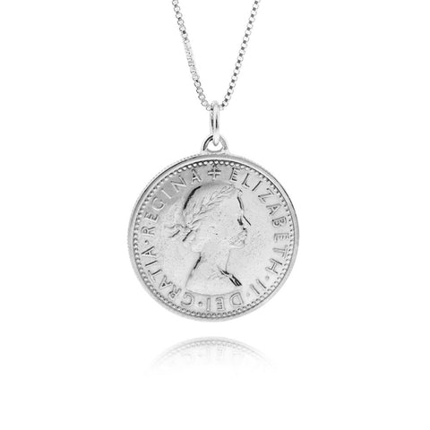 Lucky Silver Sixpence Coin Pendant Necklace - www.sparklingjewellery.com