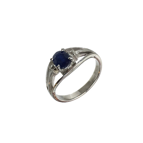 Oval Blue Sapphire White Topaz Ring - www.sparklingjewellery.com