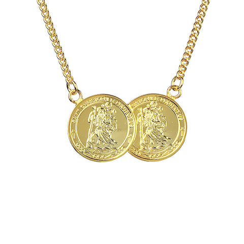 St Christopher Two Coin Necklace - www.sparklingjewellery.com