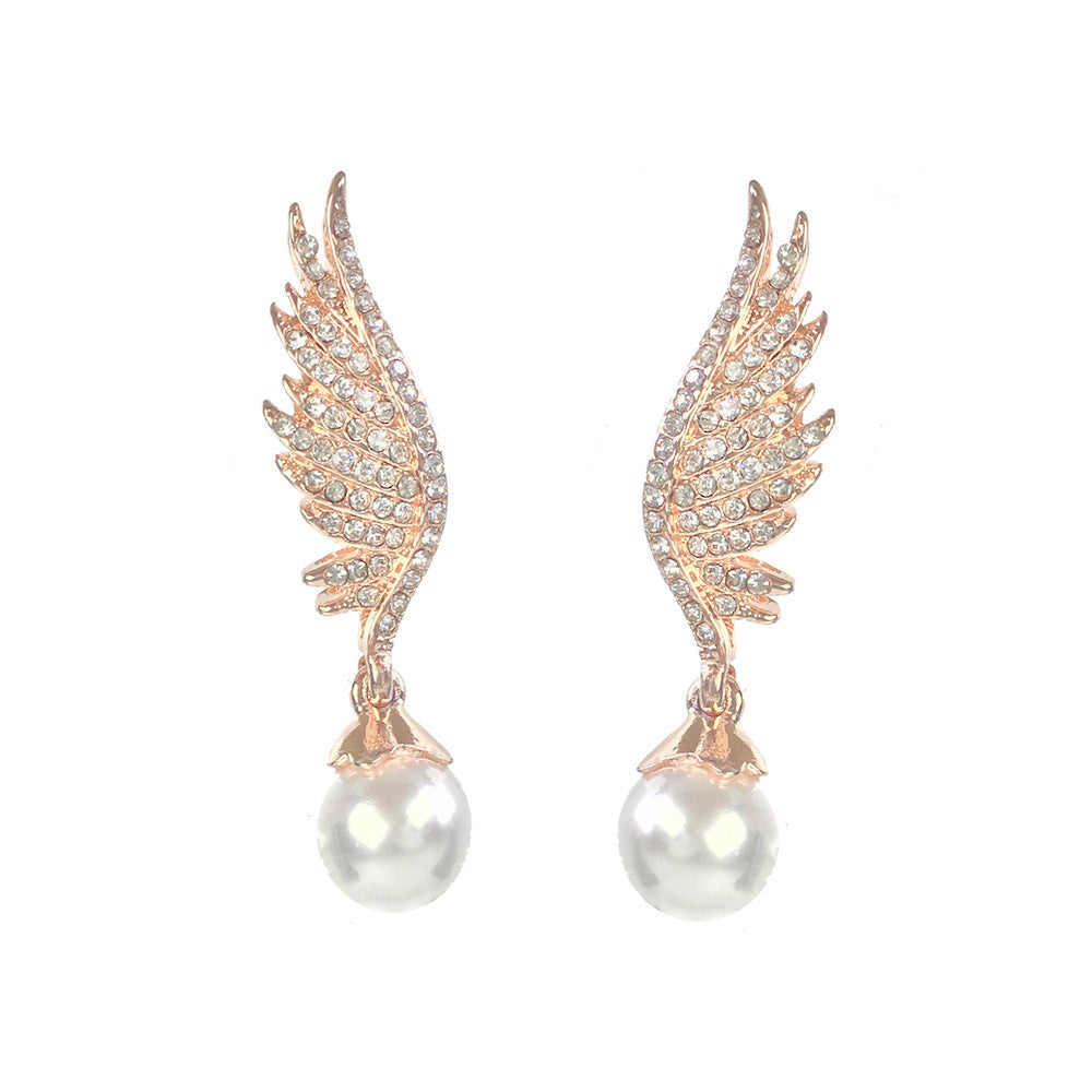 Angel Wing Earrings with Pearl - www.sparklingjewellery.com