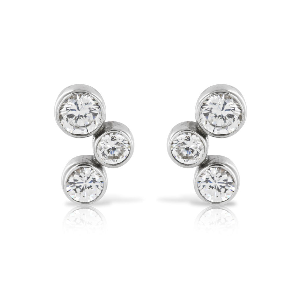 Silver Bezel Set Trilogy Earrings - www.sparklingjewellery.com