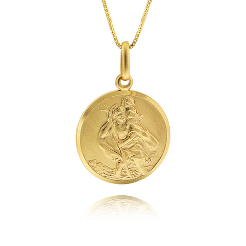 9ct Gold St Christopher Coin Pendant Necklace - www.sparklingjewellery.com