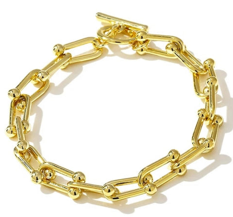 Gold Toggle Bracelet U Chain - www.sparklingjewellery.com