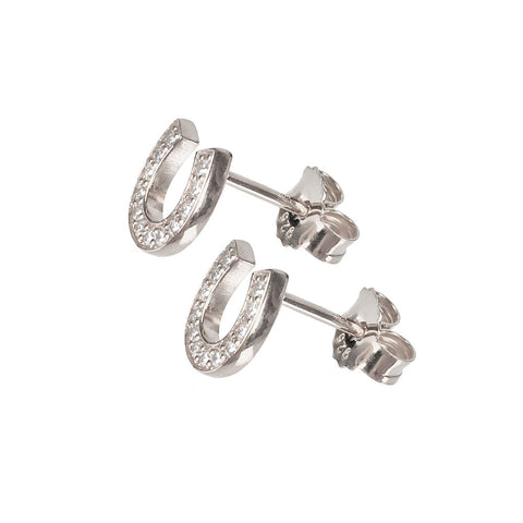 Sterling Silver Horse Shoe CZ Earrings - www.sparklingjewellery.com