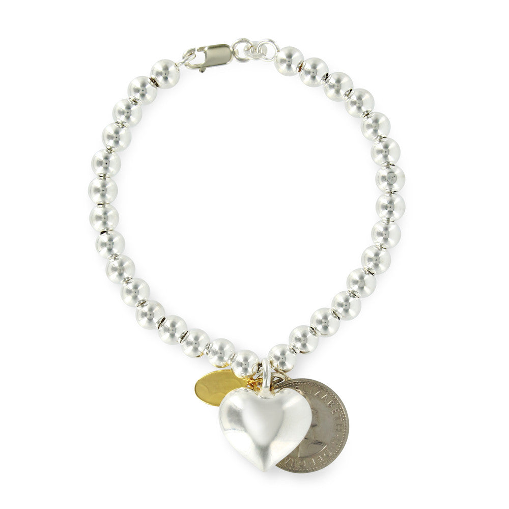 Lucky Sixpence Silver Silver Heart Bracelet - www.sparklingjewellery.com