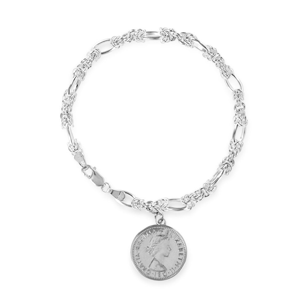Silver Sixpence Coin Toggle Bracelet - www.sparklingjewellery.com