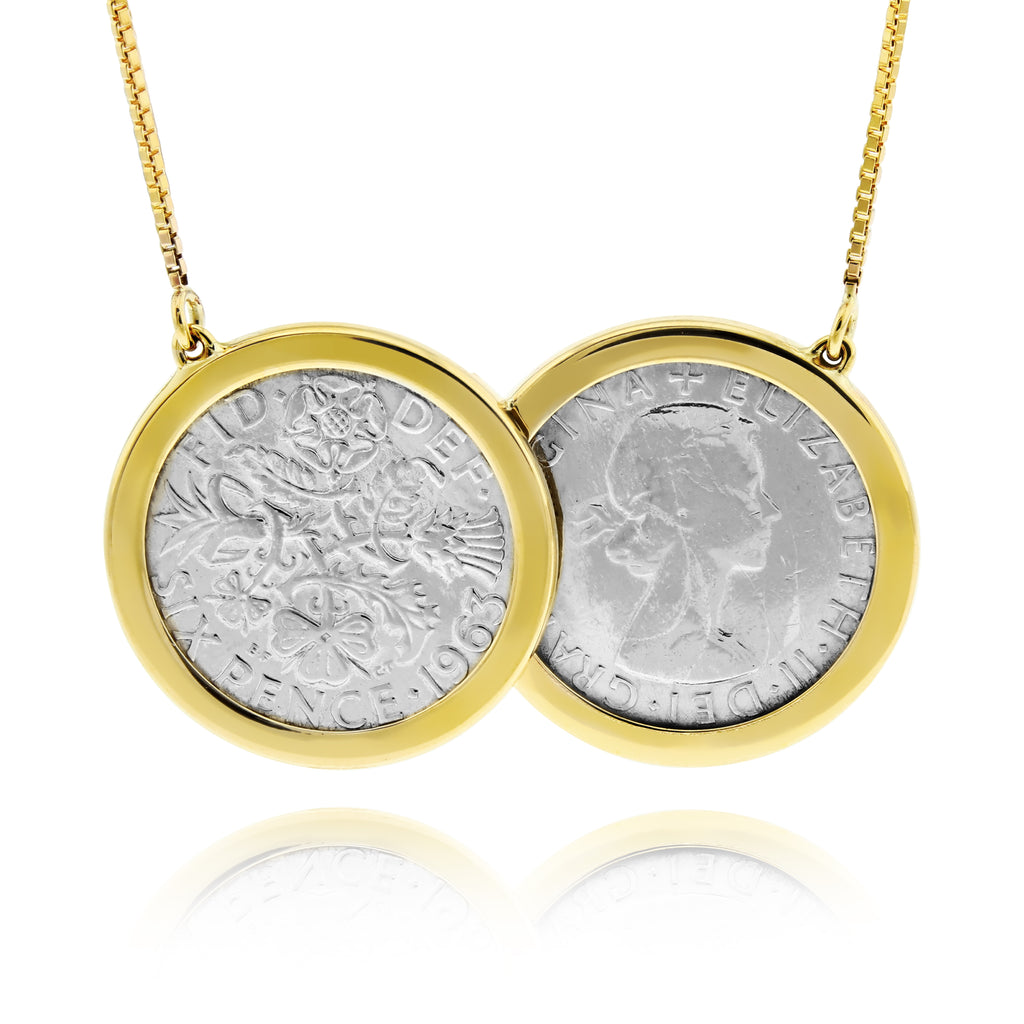 Two Coin Vintage Silver Sixpence Necklace - www.sparklingjewellery.com