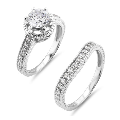 Vintage Halo Style Engagement and Wedding Ring Set - www.sparklingjewellery.com